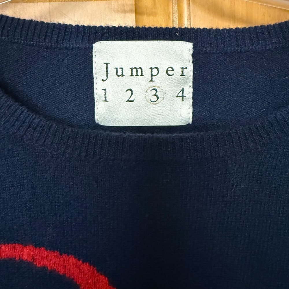 Elegant Navy cashmere Sweater with Red Heart Accents - Picture 2 of 5